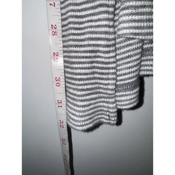 J Jill Textured Knit Tunic Gray Stripe Long Sleeve Sweater Top Hi Low Hem LARGE - Picture 5 of 7